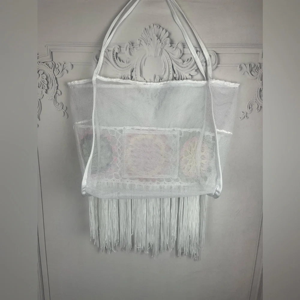 Bohemian Tote Beach Bag Crochet Flower Detail Fringe Tassels Casual Boho Purse